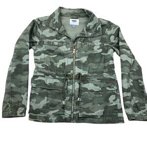 Old Navy Womens Camouflage Utility Jacket Medium Green Classic Elastic Waist